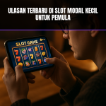 Orang bermain slot modal kecil di perangkat seluler.